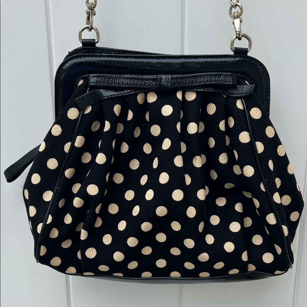 Kate Spade ♠️ Polka Dot Canvas & Patent Chain Shoulder Bag with storybook lining